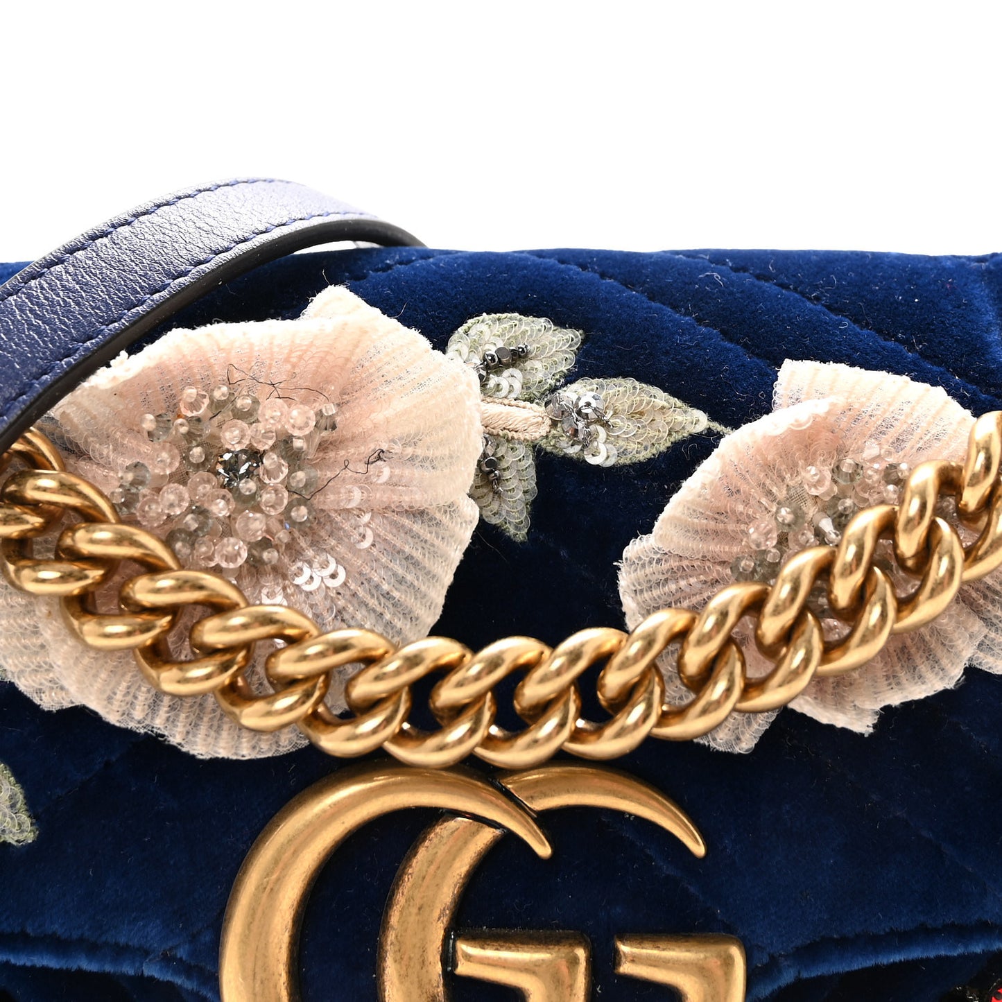Velvet Matelasse Embroidered Mini GG Marmont Shoulder Bag Cobalt Blue
