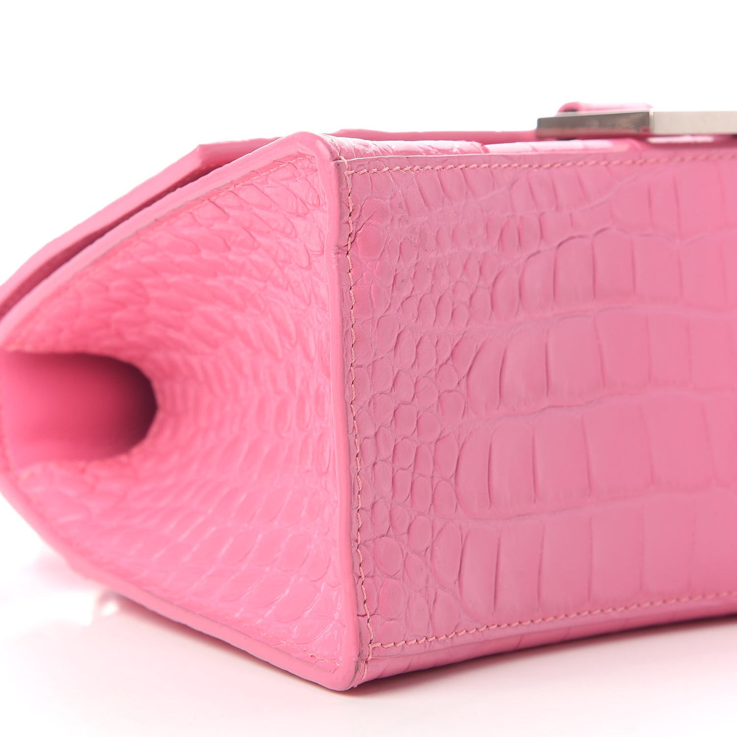 Shiny Calfskin Crocodile Embossed Small Hourglass Top Handle Bag Baby Pink