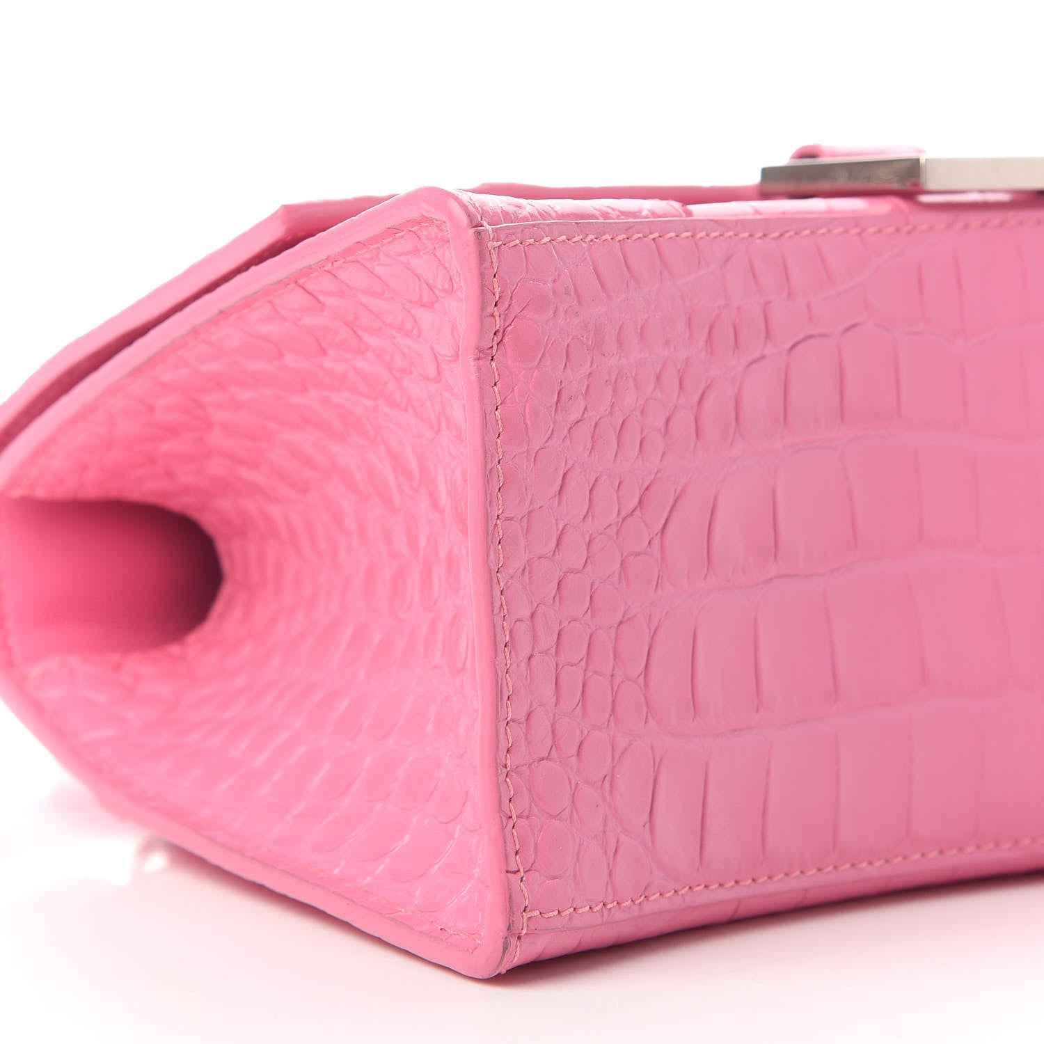 Balenciaga Shiny Calfskin Crocodile Embossed Small Hourglass Top Handle Bag Baby Pink 7 of 9