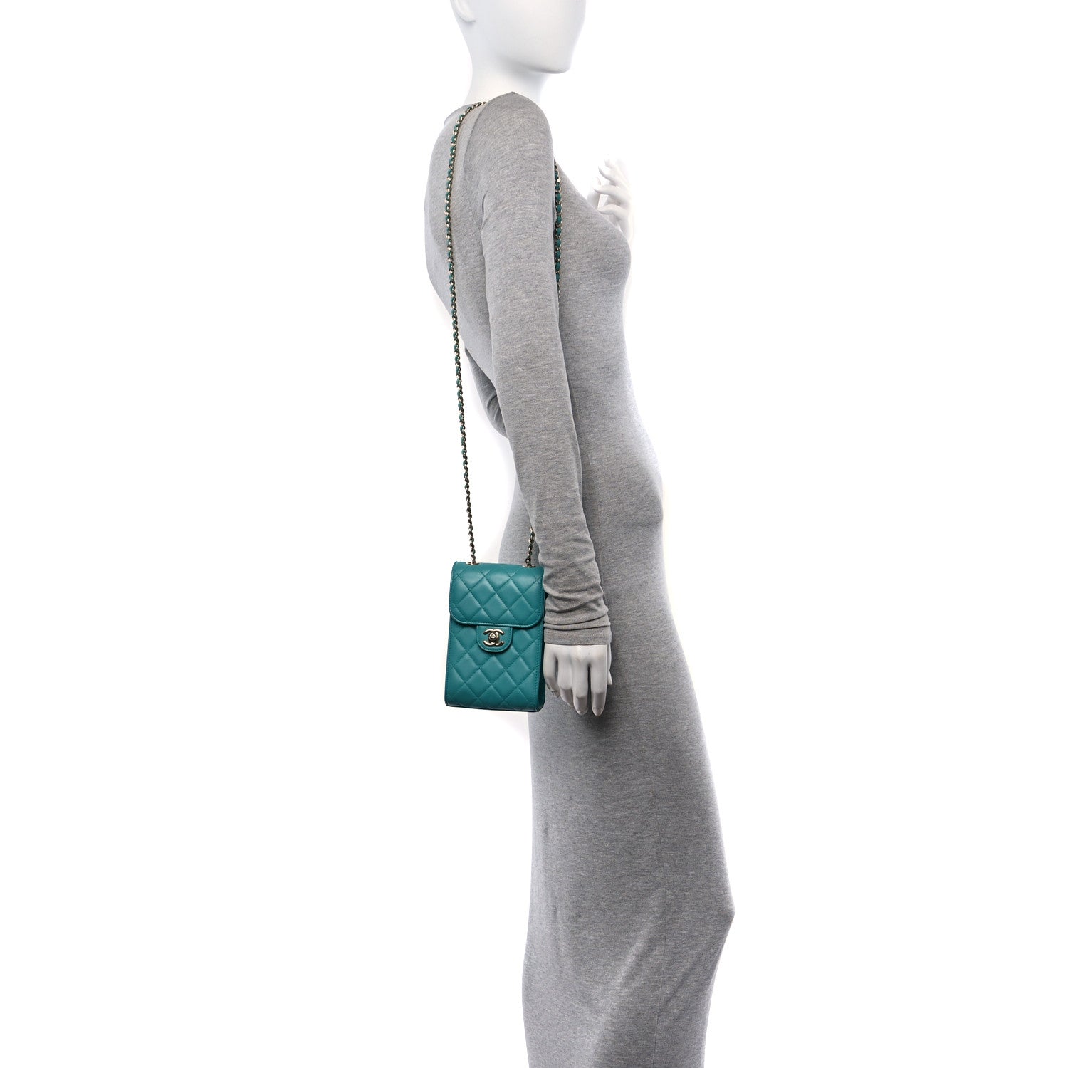 Chanel Lambskin Quilted Extra Mini Wallet On Chain WOC Teal 2 of 14