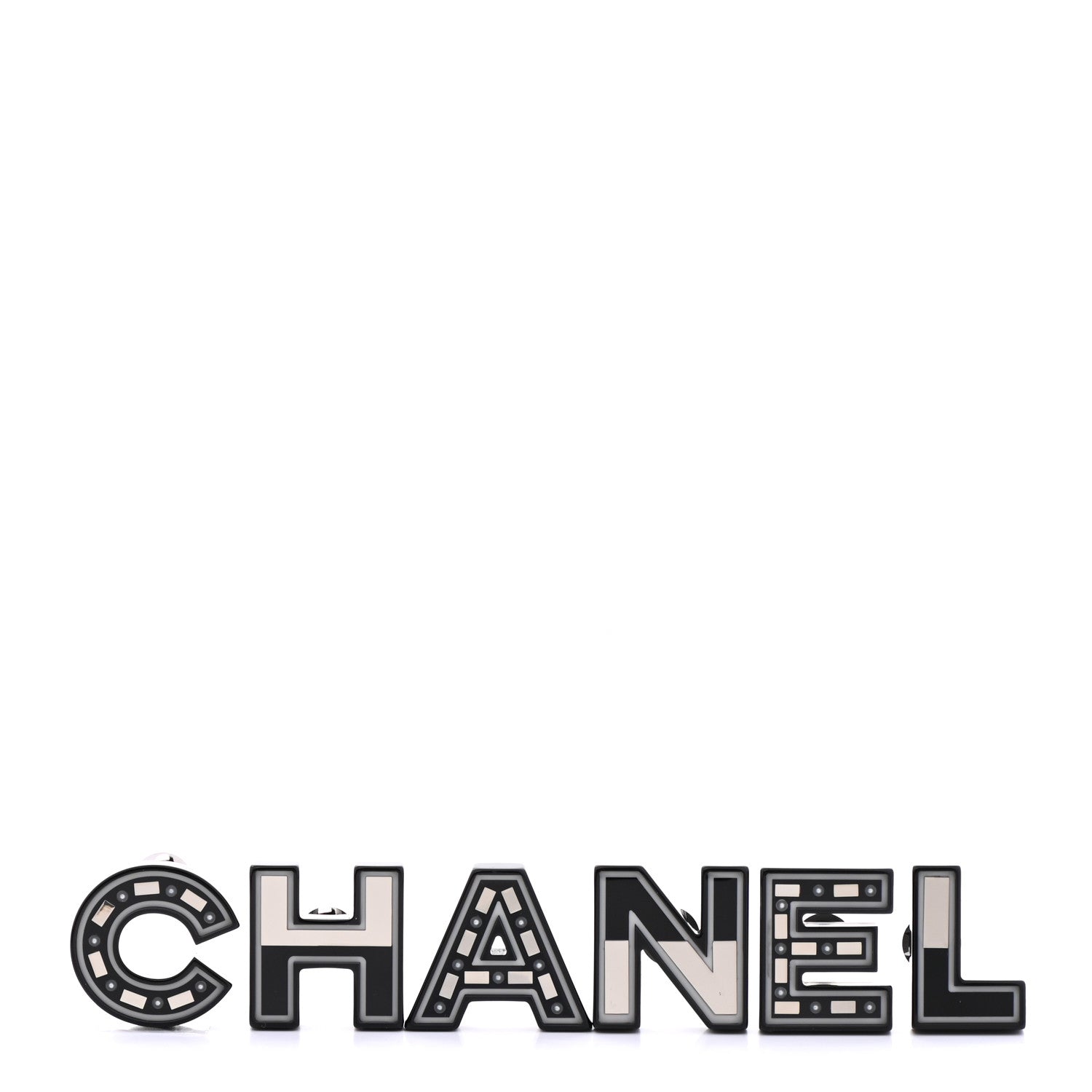 Chanel Resin Mirror Logo Brooch Set Black 1 of 5