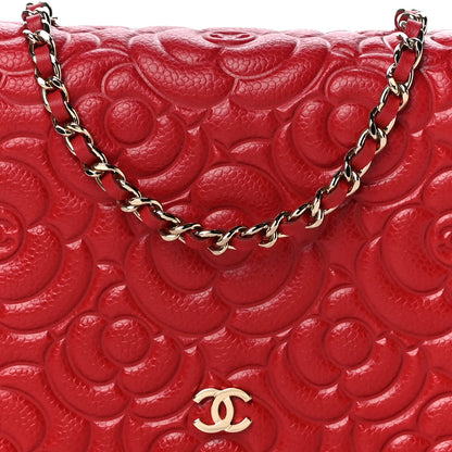 Chanel Caviar Camellia Embossed Wallet On Chain WOC Red 9 of 12