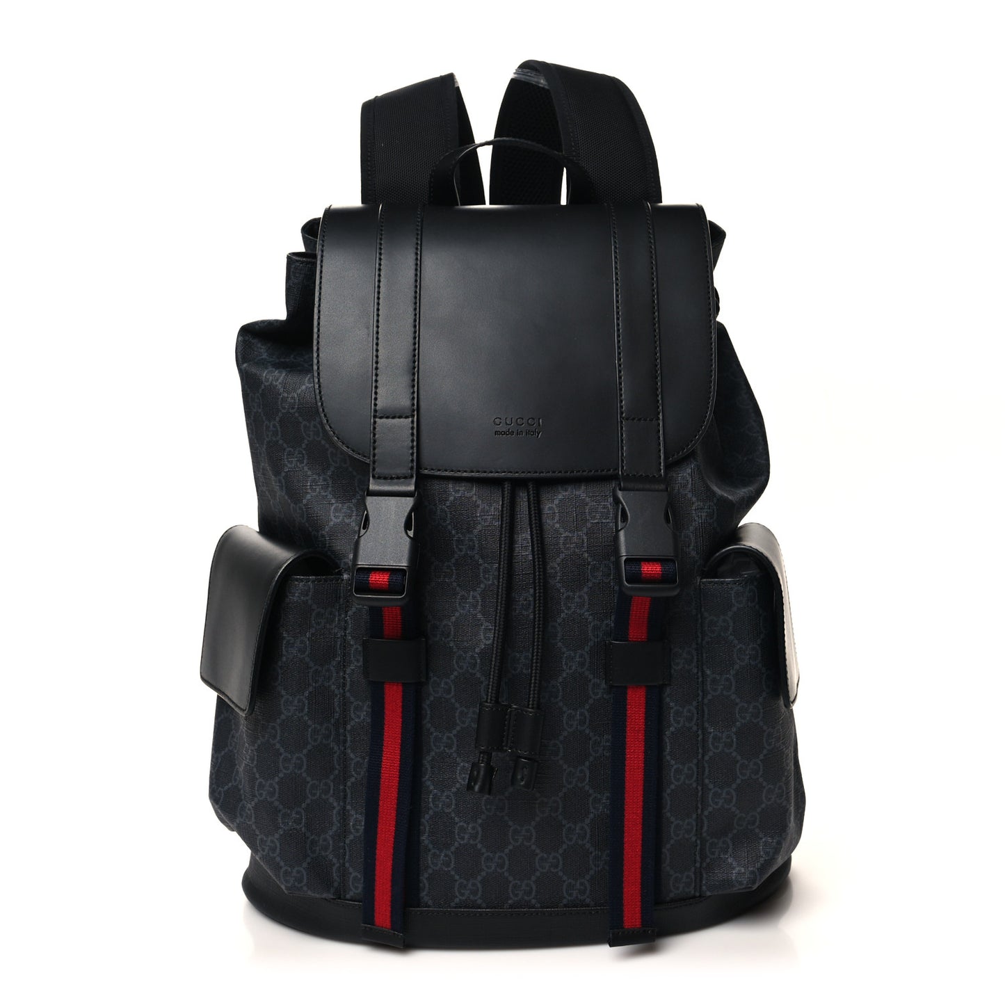 Soft GG Supreme Monogram Calfskin Web Double Buckle Backpack Black