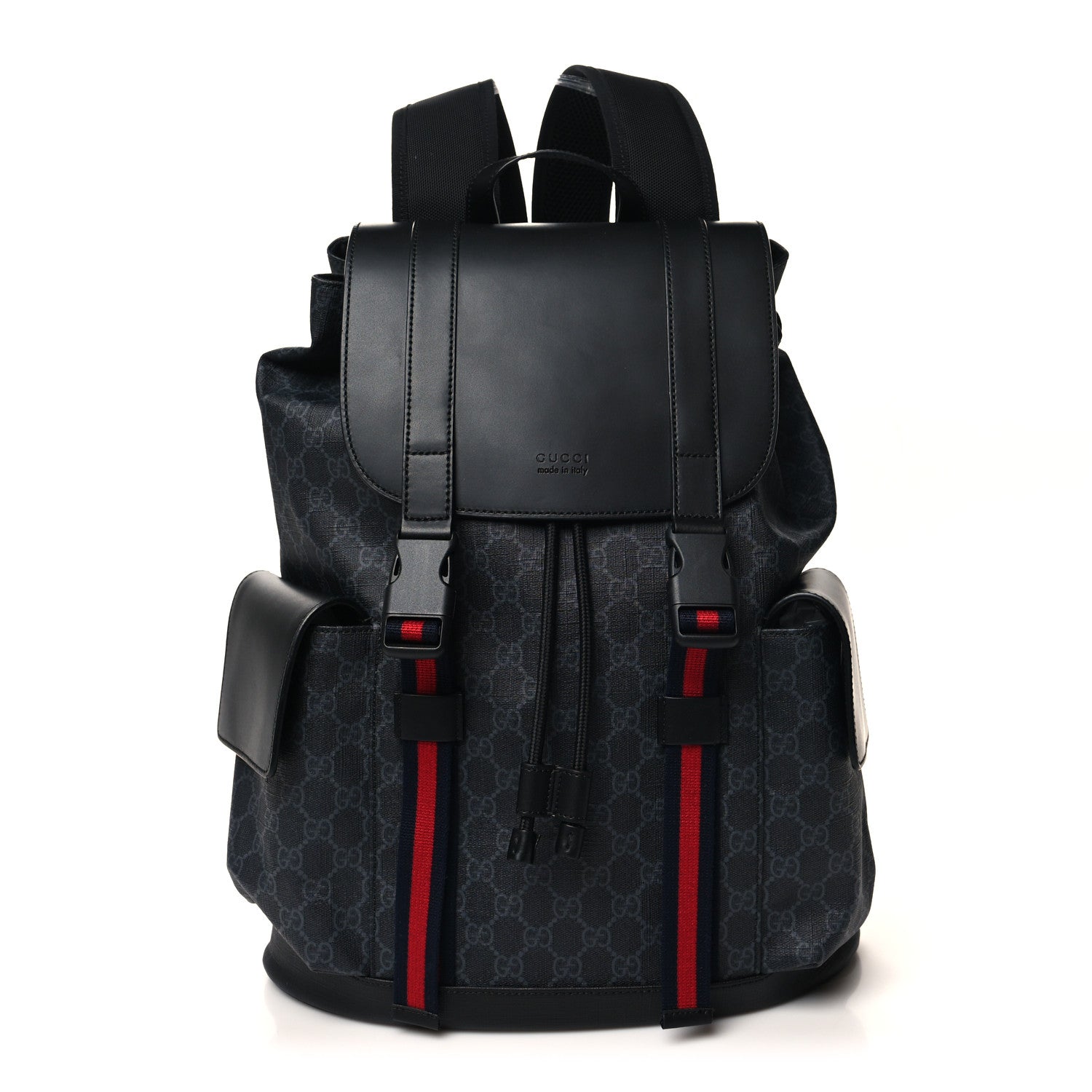 Gucci Soft GG Supreme Monogram Calfskin Web Double Buckle Backpack Black 1 of 10