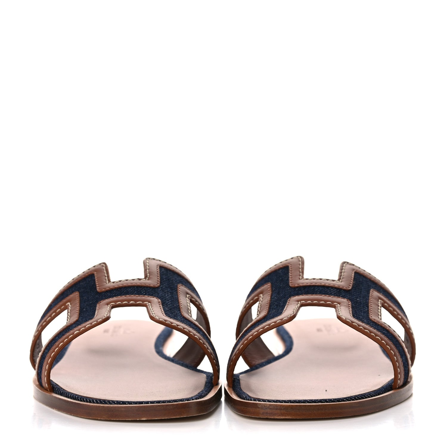 Hermes Calfskin Denim Oran Sandals 36.5 Bleu Brut Gold 2 of 9