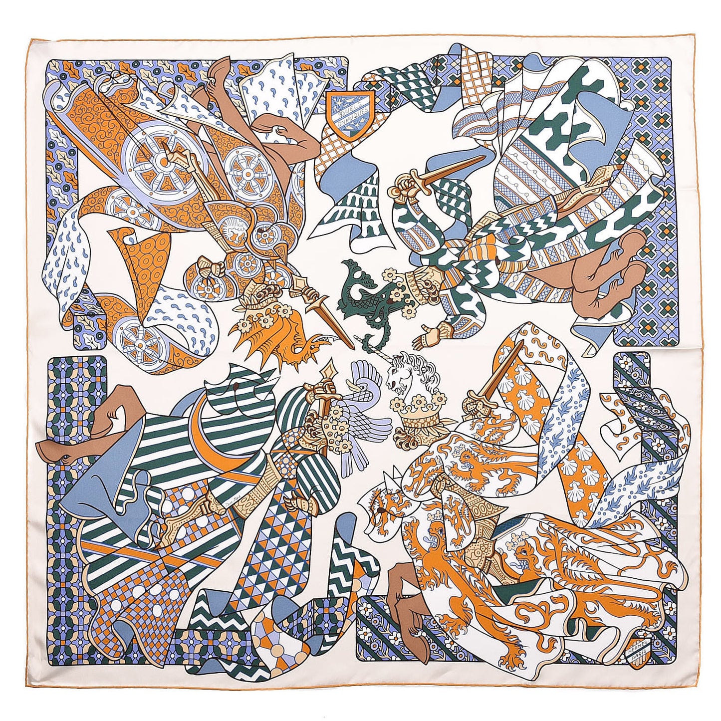 Silk Duels Oniriques Scarf 90 Creme Lavande Vert