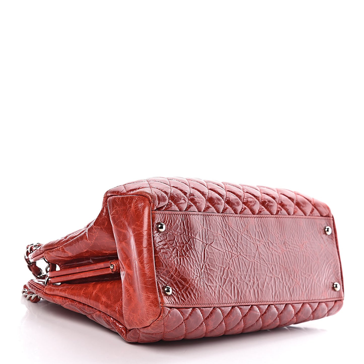 Glazed Calfskin Quilted Large Just Mademoiselle Bowling Bag Red