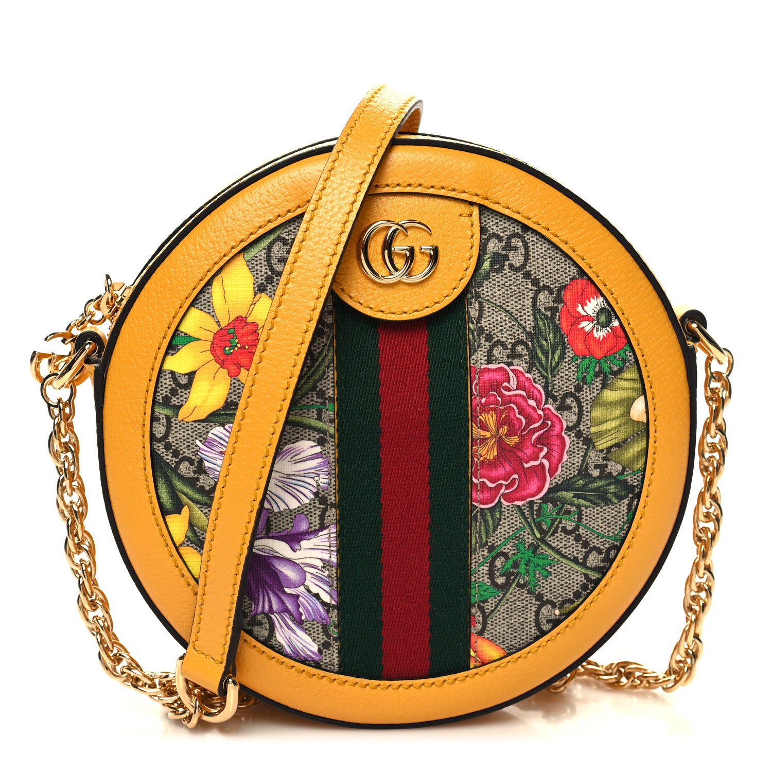Gucci GG Supreme Monogram Flora Web Mini Ophidia Round Shoulder Bag Beige Multicolor Crop 1 of 11