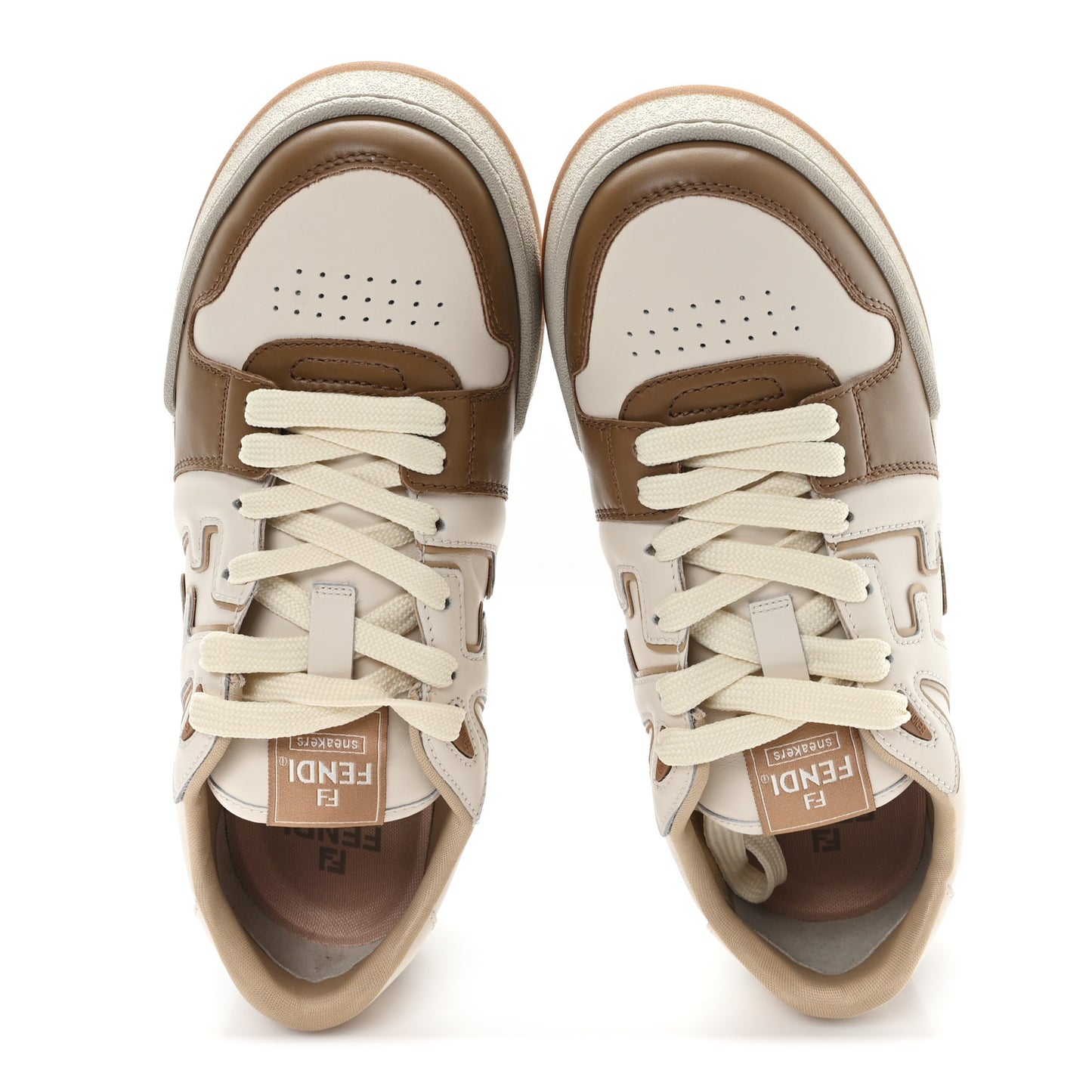 Vitello Mens Fendi Match Low Top Sneakers 10 Beige Brown