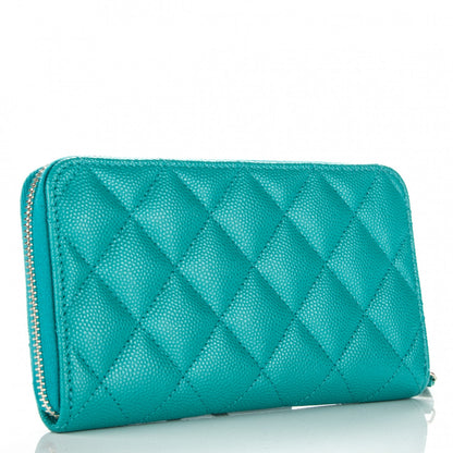 Chanel Caviar Quilted Small Zip Around Wallet Turquoise 3 of 7