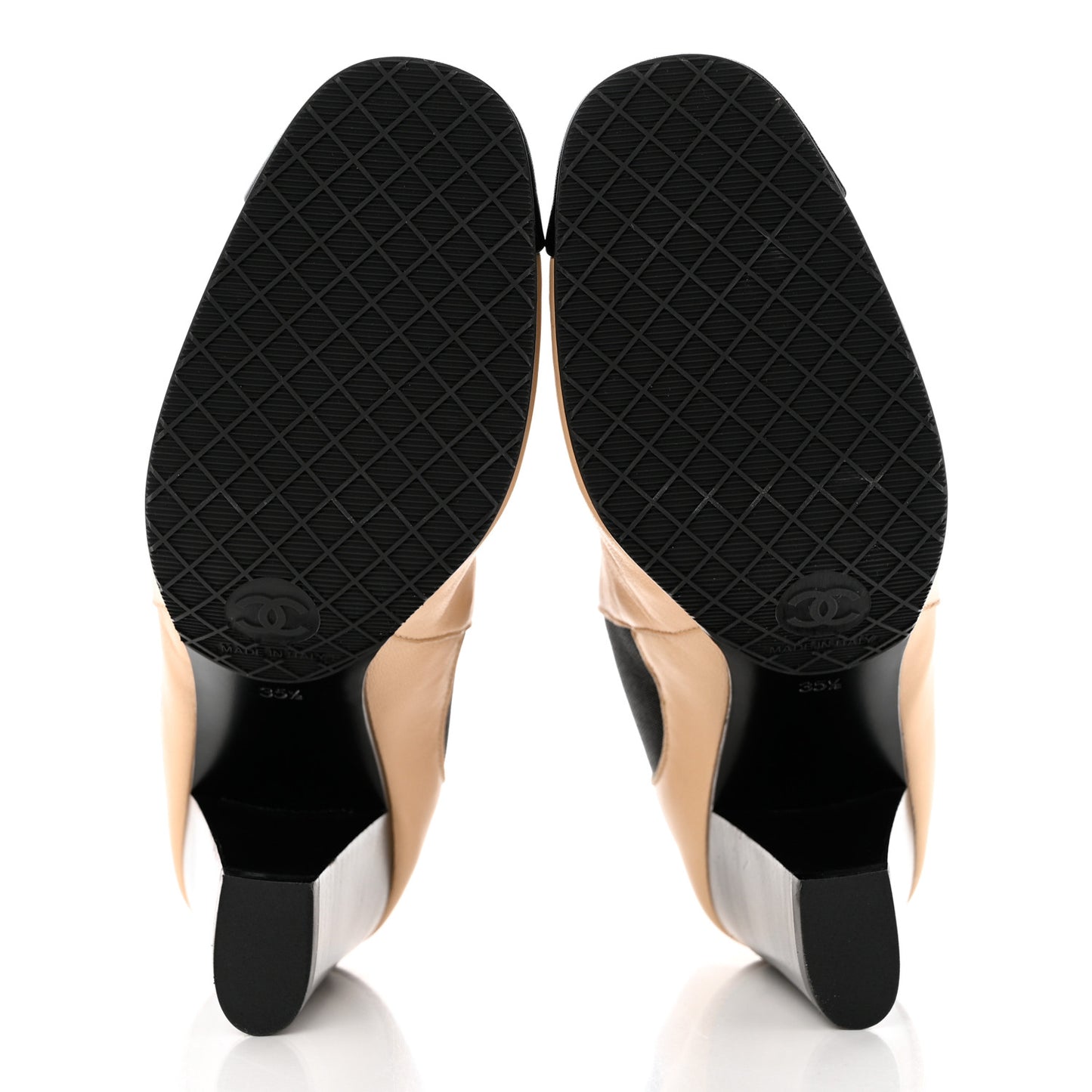 Lambskin Cap Toe Boots 35.5 Beige Black
