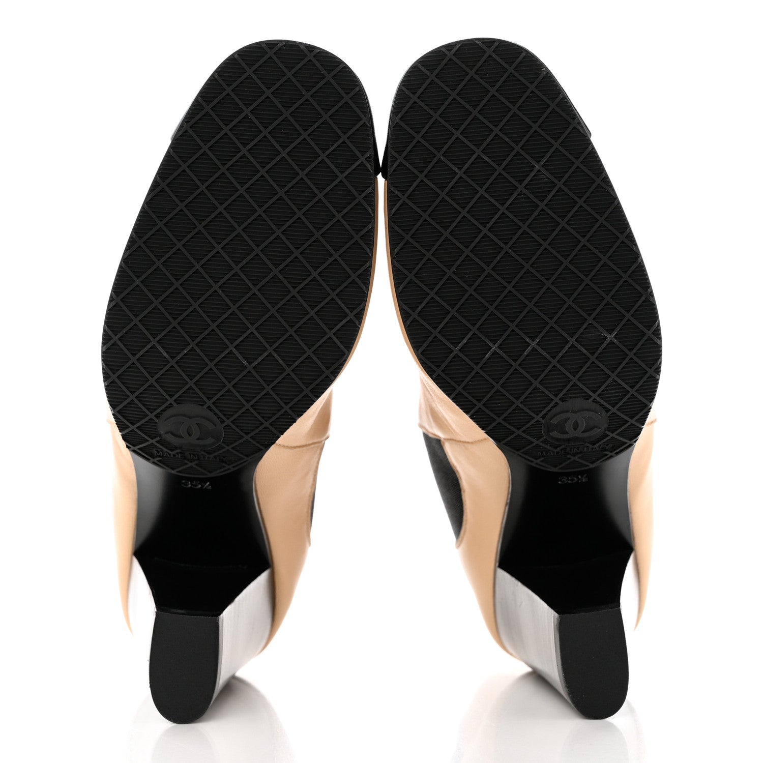 Chanel Lambskin Cap Toe Boots 35.5 Beige Black 5 of 10