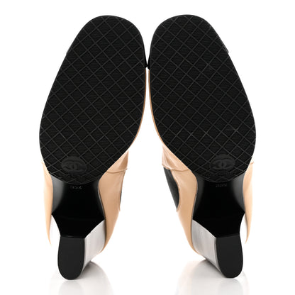 Chanel Lambskin Cap Toe Boots 35.5 Beige Black 5 of 10