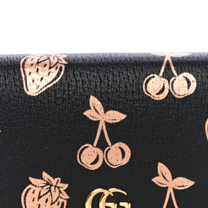 Gucci Textured Dollar Calfskin Berry Print GG Marmont Card Case Black Light Copper 7 of 10