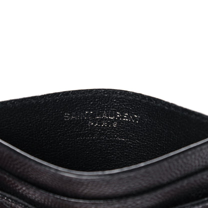 Saint Laurent Grain De Poudre Matelasse Chevron Monogram Credit Card Case Black 6 of 9
