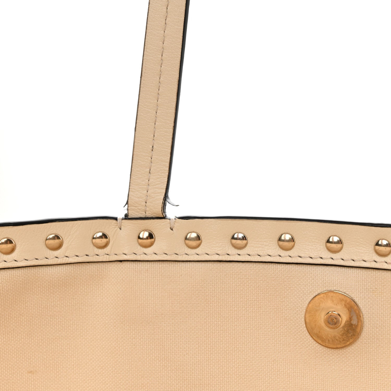 Valentino Garavani Metallic Boucle Raffia Calfskin Rockstud Shoulder Tote White Gold Ivory 13 of 15