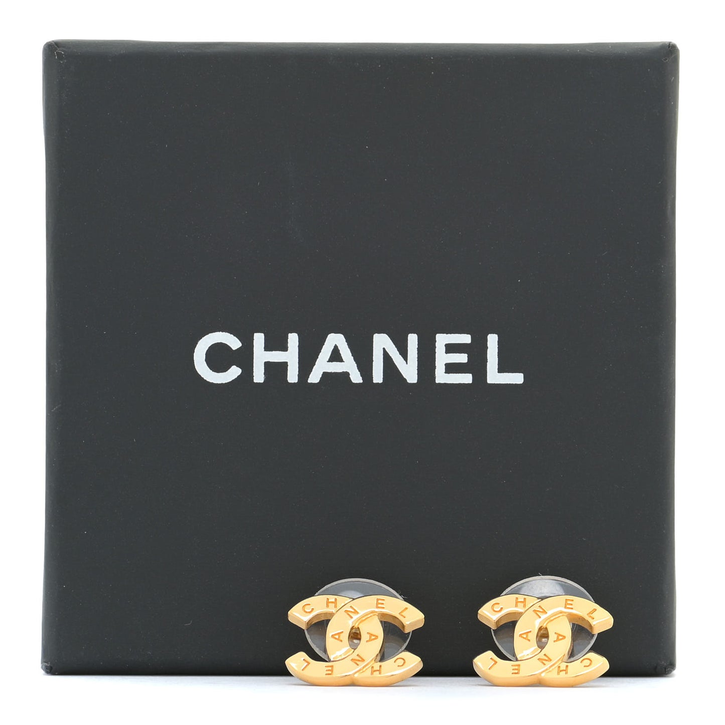 Metal CC Paris Button Stud Earrings Gold