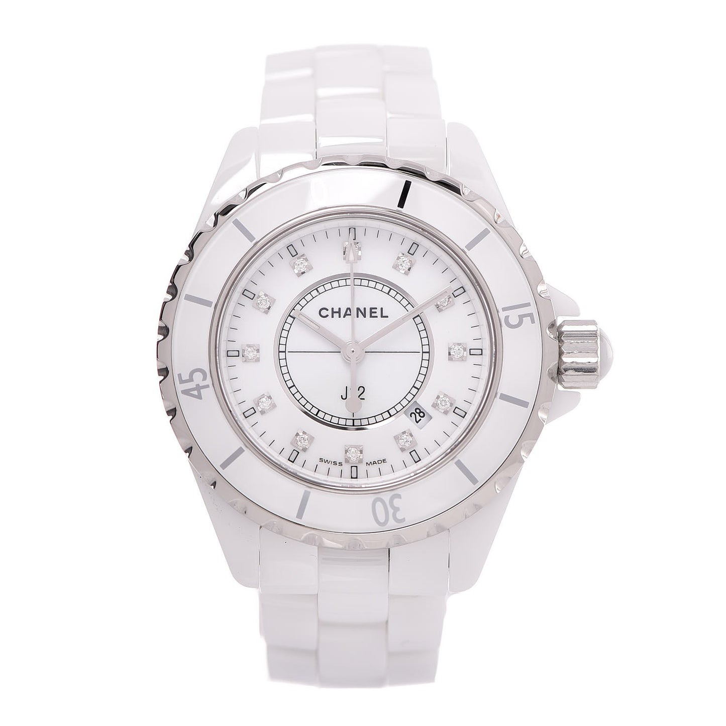Stainless Steel Ceramic Diamond 33mm J12 Quartz Watch White