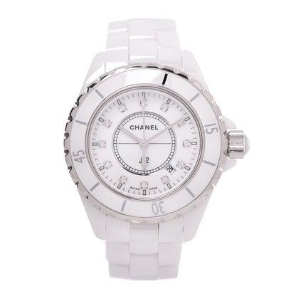 Chanel Stainless Steel Ceramic Diamond 33mm J12 Quartz Watch White 1 of 8