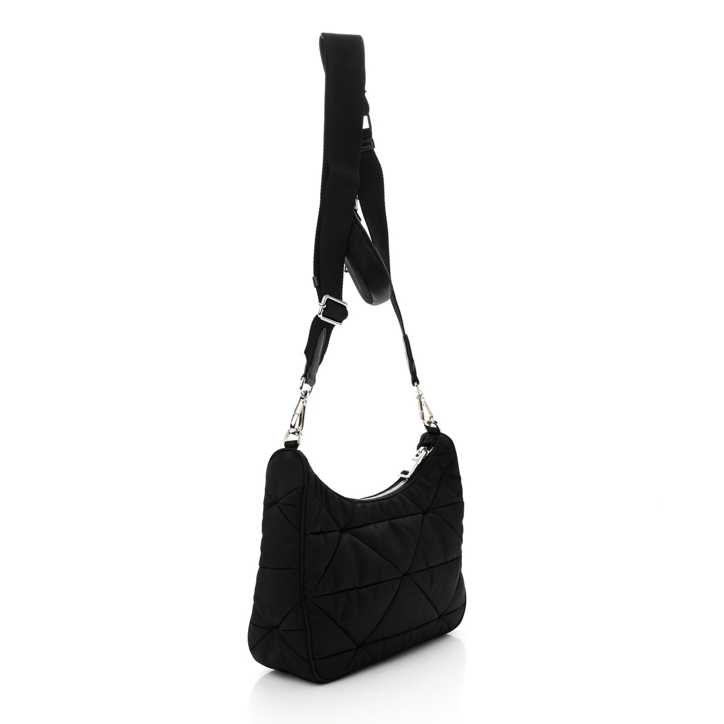 Re-Nylon Triangle Padded Patchwork Shoulder Bag Black