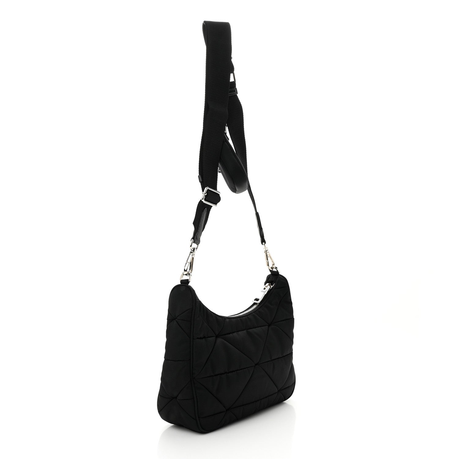 Prada Re-Nylon Triangle Padded Patchwork Shoulder Bag Black 3 of 11