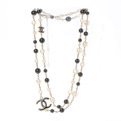 Chanel Pearl Bead Enamel CC Long Necklace Black Gold 3 of 7