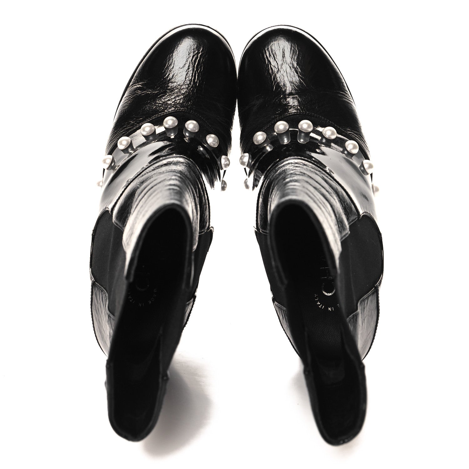 Chanel Patent Pearl Elastic Boots 37 Black 2 of 9