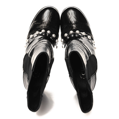 Chanel Patent Pearl Elastic Boots 37 Black 2 of 9