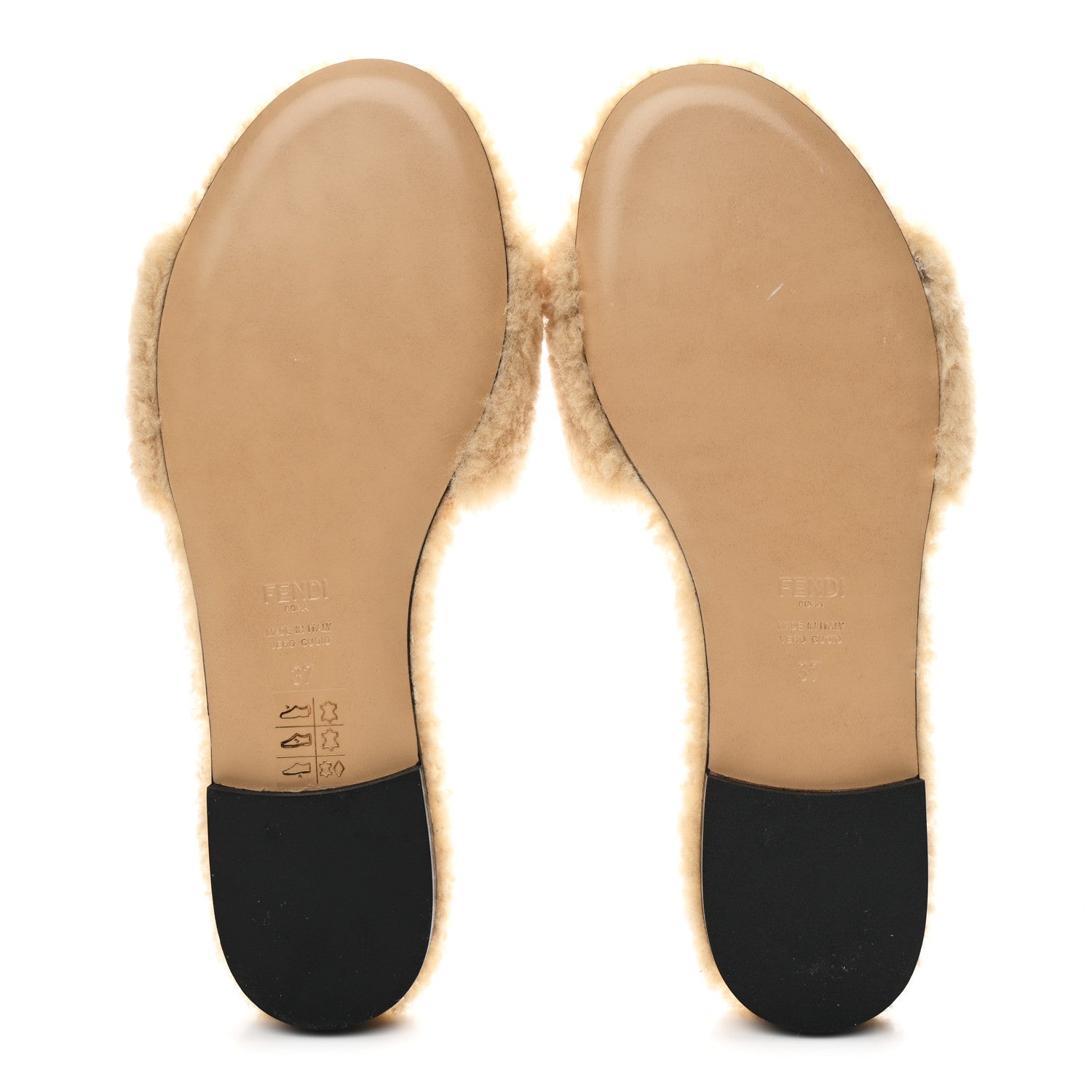 Fendi Shearling FF Baguette Slide Sandals 37 Beige Naturale 6 of 9