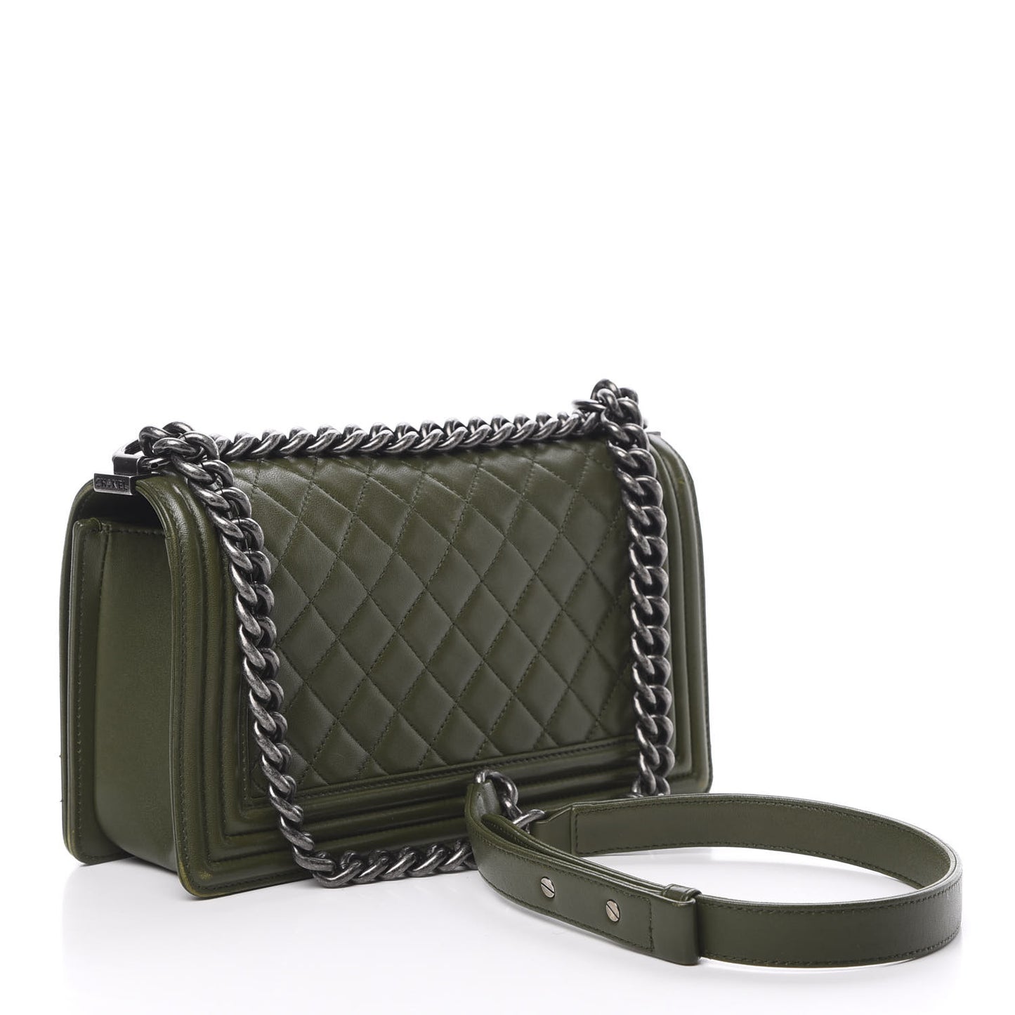 Lambskin Quilted Medium Boy Flap Khaki