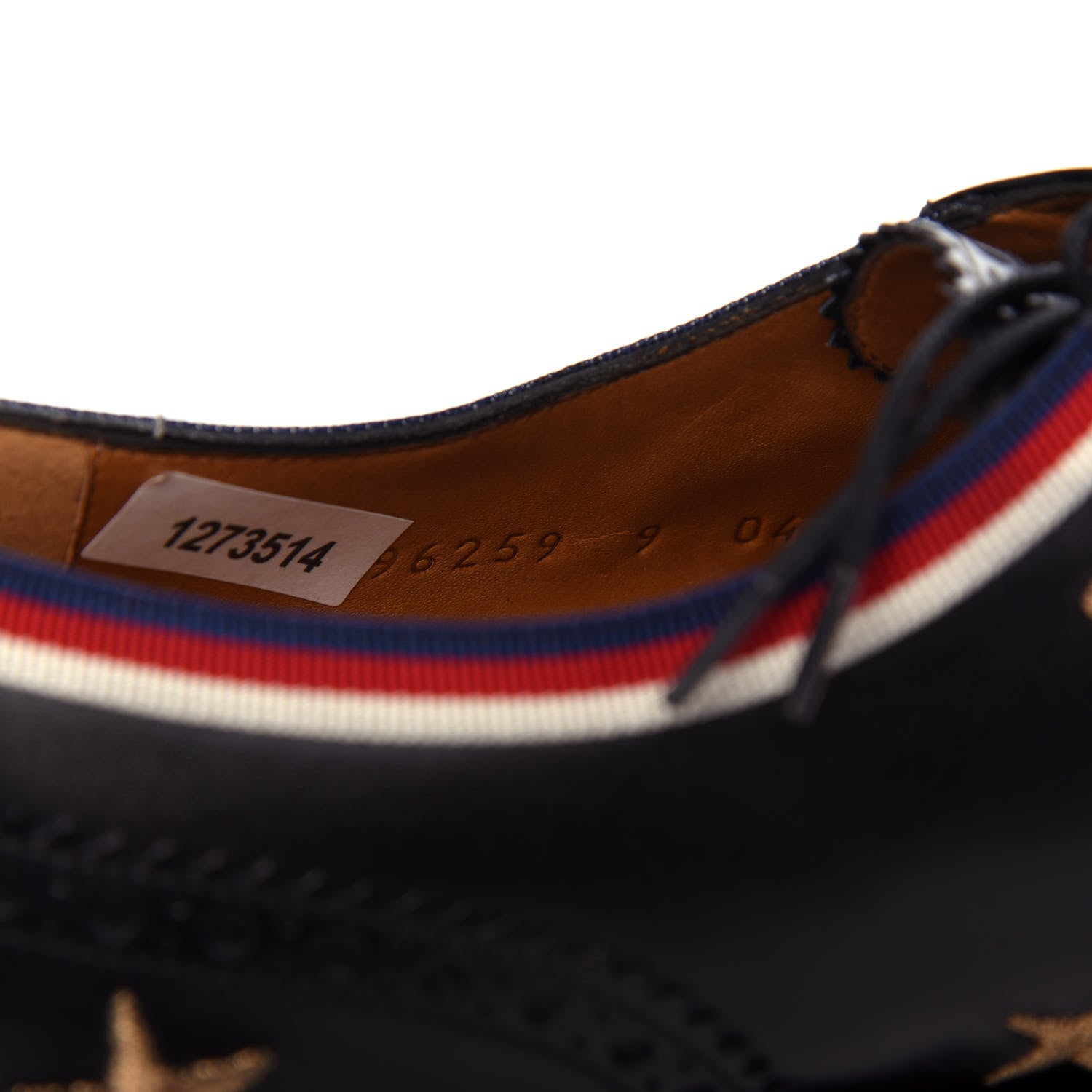 Gucci Calfskin Sylvie Web Bee Star Embroidered Mens Captoe Derby Loafers 9 Black 10 of 11