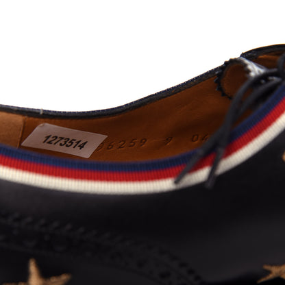 Gucci Calfskin Sylvie Web Bee Star Embroidered Mens Captoe Derby Loafers 9 Black 10 of 11