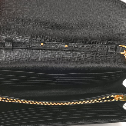 Saint Laurent Grain De Poudre Matelasse Chevron Monogram Chain Wallet Black 5 of 8