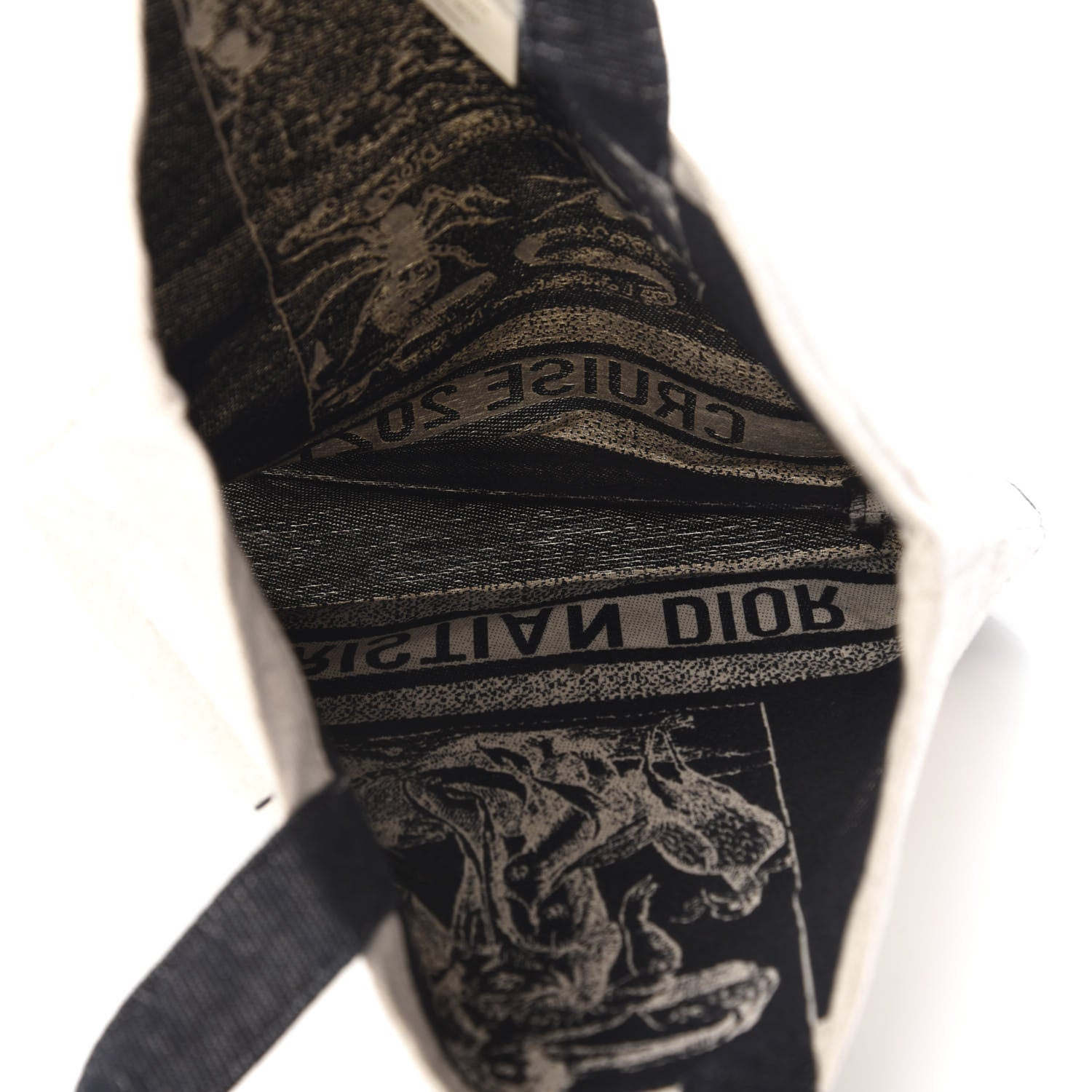 Christian Dior Canvas Print Cruise Tote Ivory Black 5 of 9