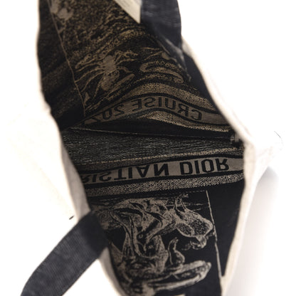 Christian Dior Canvas Print Cruise Tote Ivory Black 5 of 9