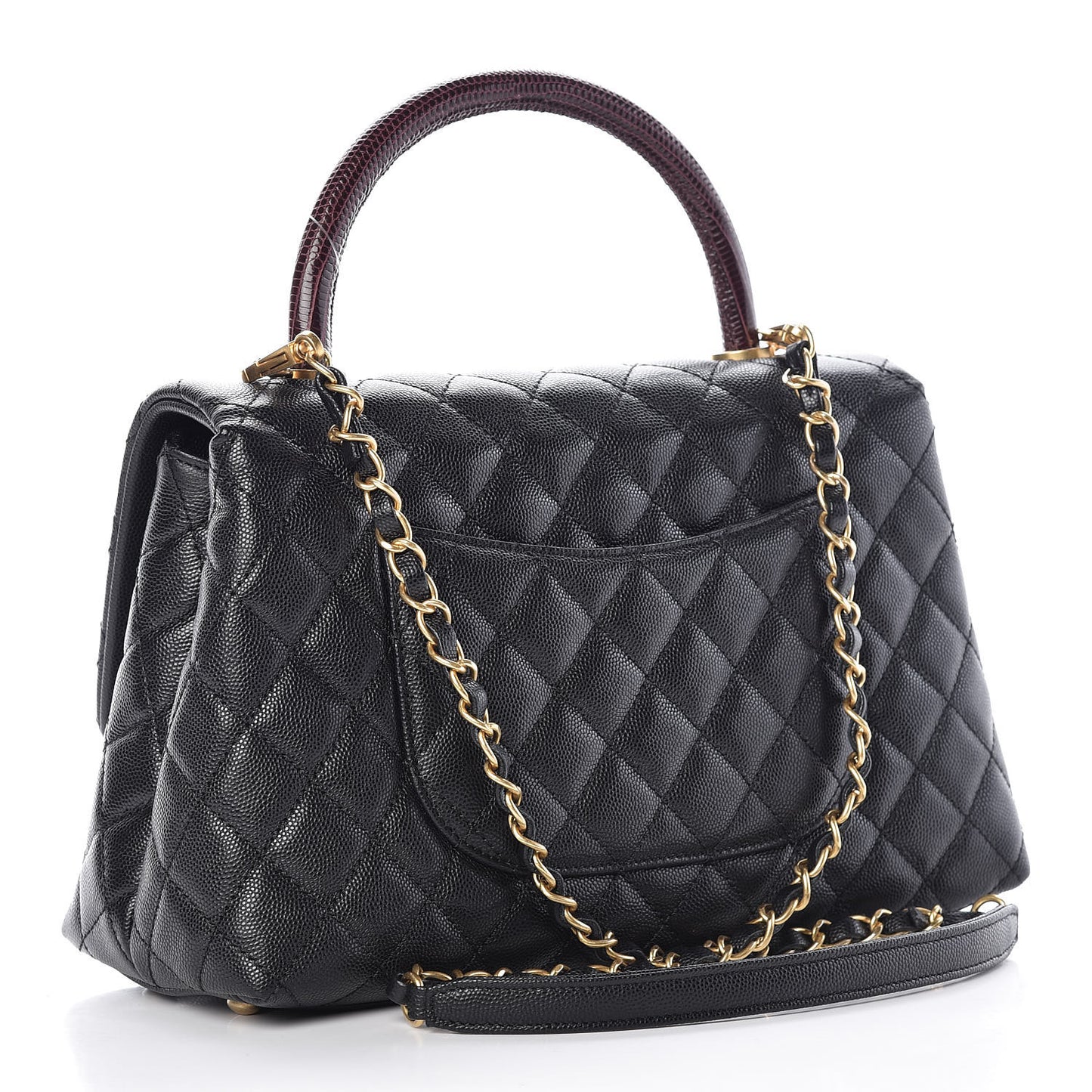 Caviar Lizard Quilted Small Coco Handle Flap Black