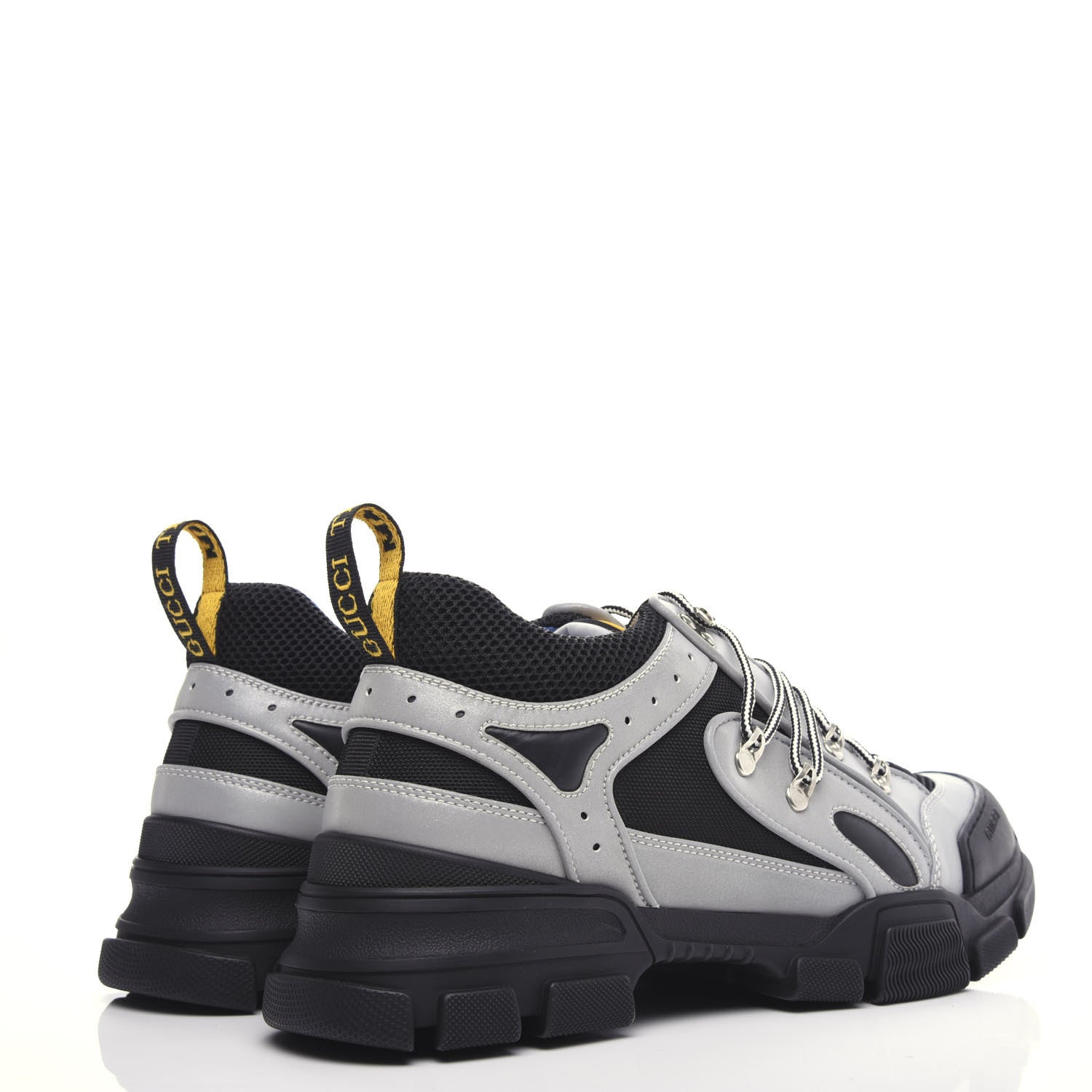 Gucci X SEGA Mesh Technical Canvas Calfskin Reflective Mens Flashtrek Sneakers 11 Silver Black 4 of 9