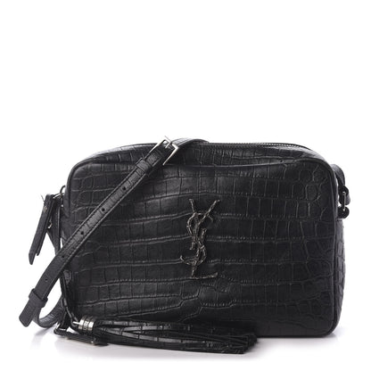 Saint Laurent Calfskin Crocodile Embossed Monogram Lou Camera Bag Black 1 of 9