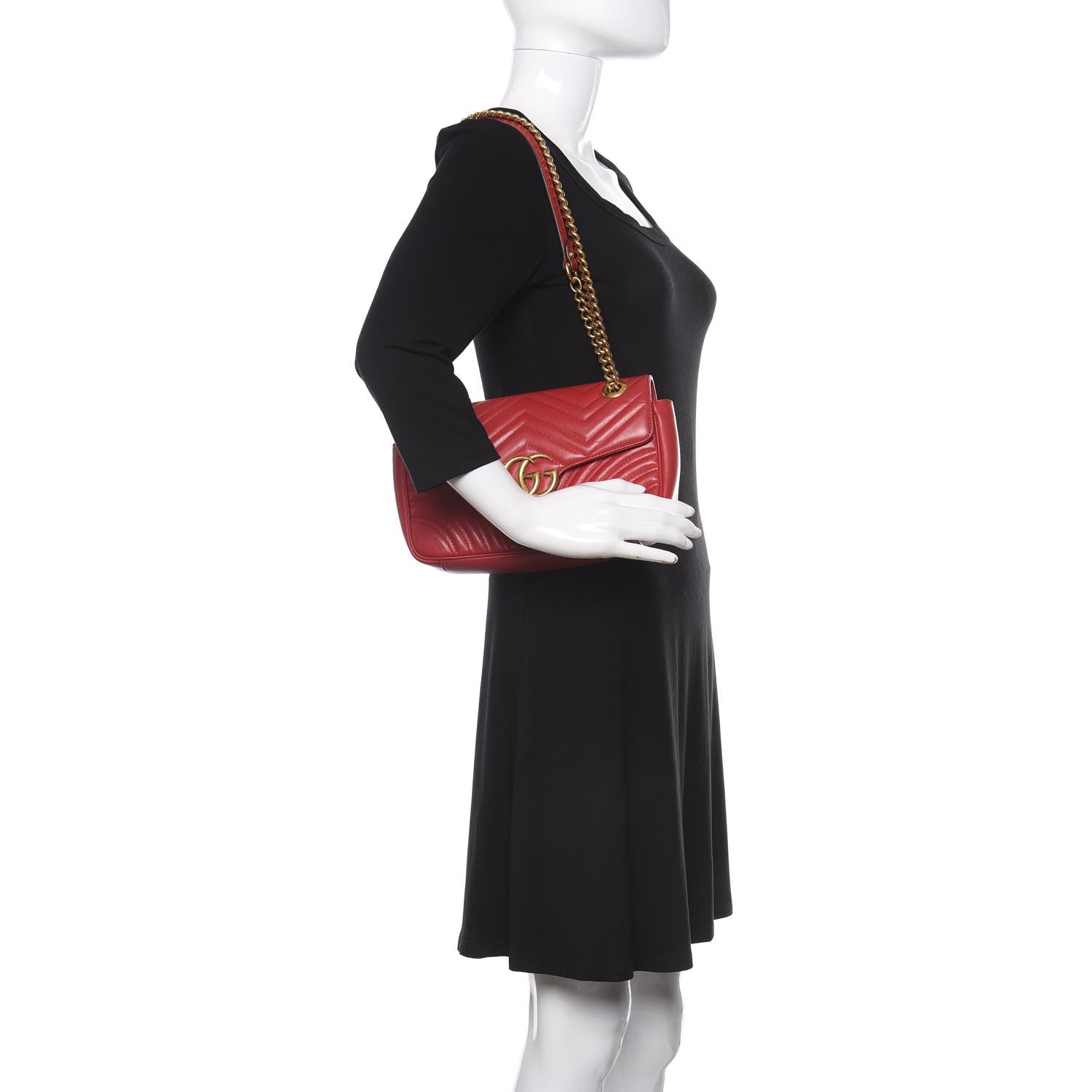 Gucci Calfskin Matelasse Small GG Marmont Shoulder Bag Hibiscus Red 3 of 15