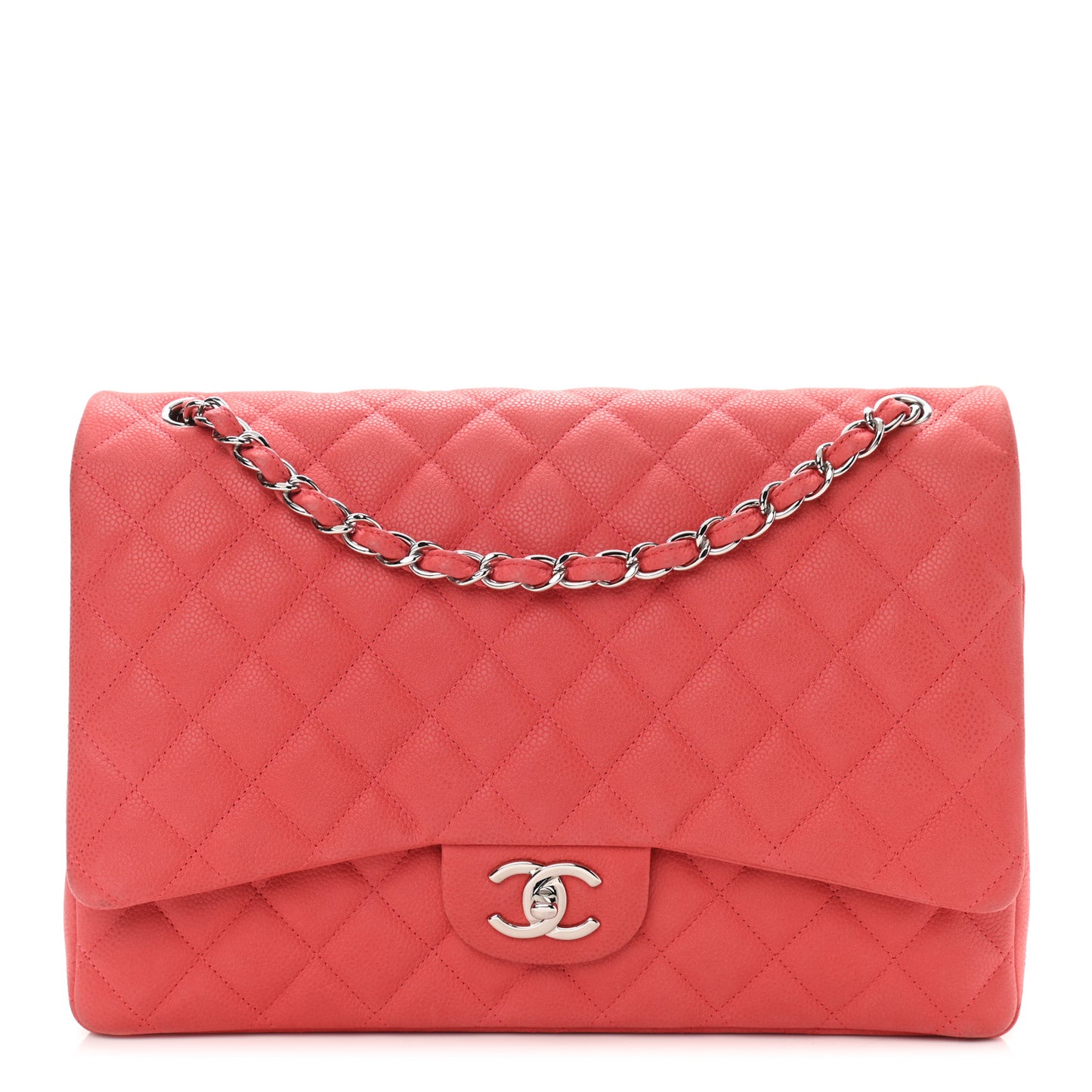 Iridescent Caviar Quilted Maxi Double Flap Dark Pink