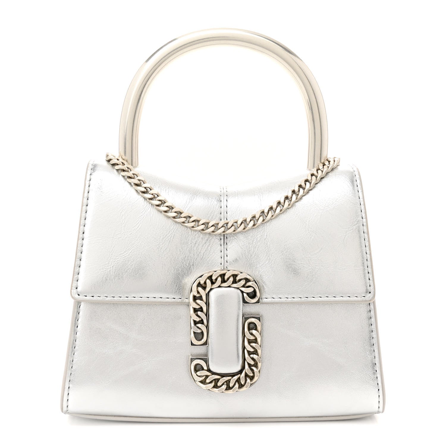 Marc Jacobs Calfskin The Metallic St. Marc Mini Top Handle Bag Silver 1 of 11
