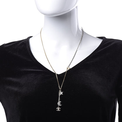 Chanel Crystal Pearl CC Moon Star Drop Necklace Gold 2 of 5