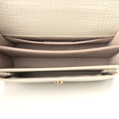 Saint Laurent Calfskin Crocodile Embossed Medium Monogram Sunset Blanc Vintage 4 of 12