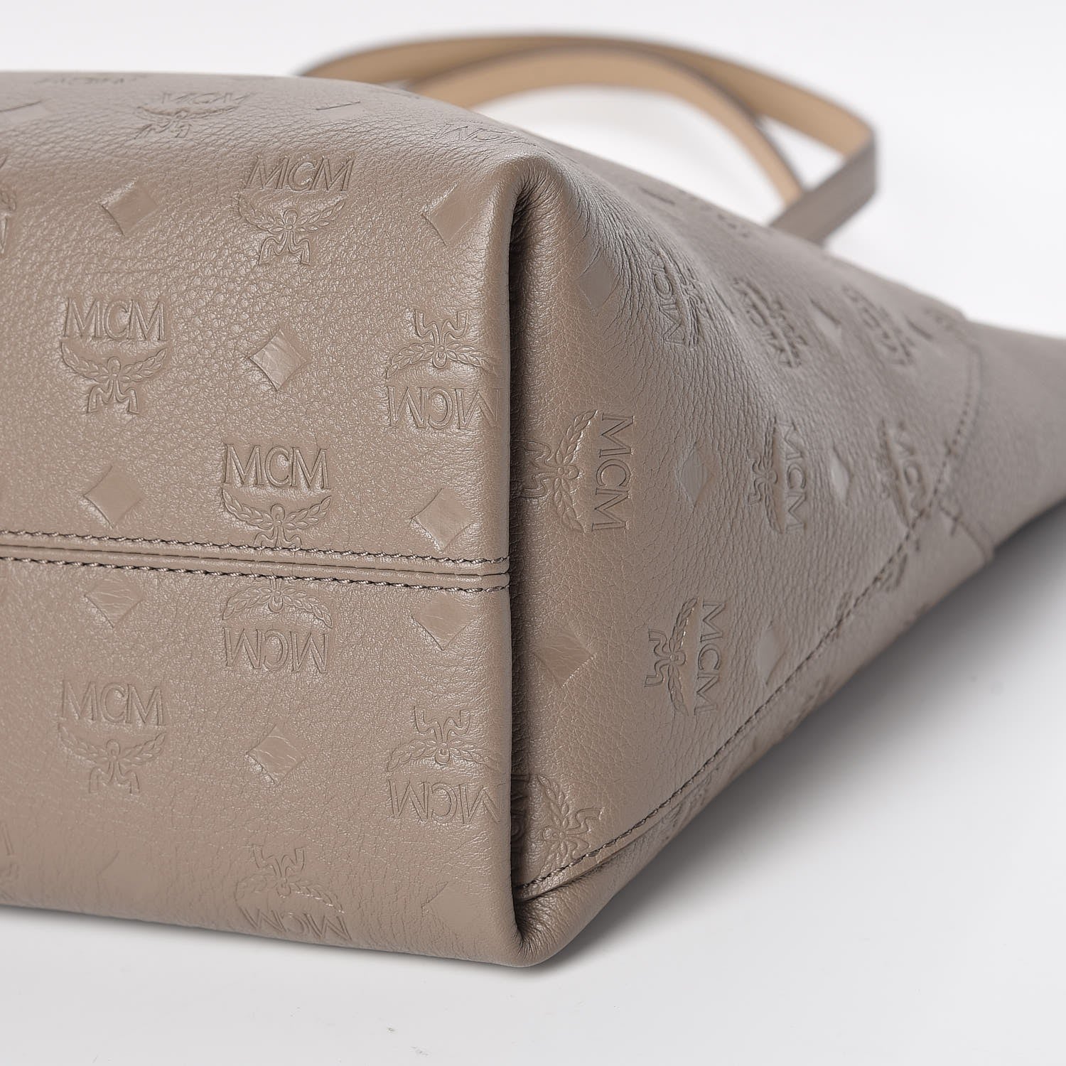 MCM Grained Calfskin Monogram Medium Klara Top Zip Tote Urban Taupe 10 of 10