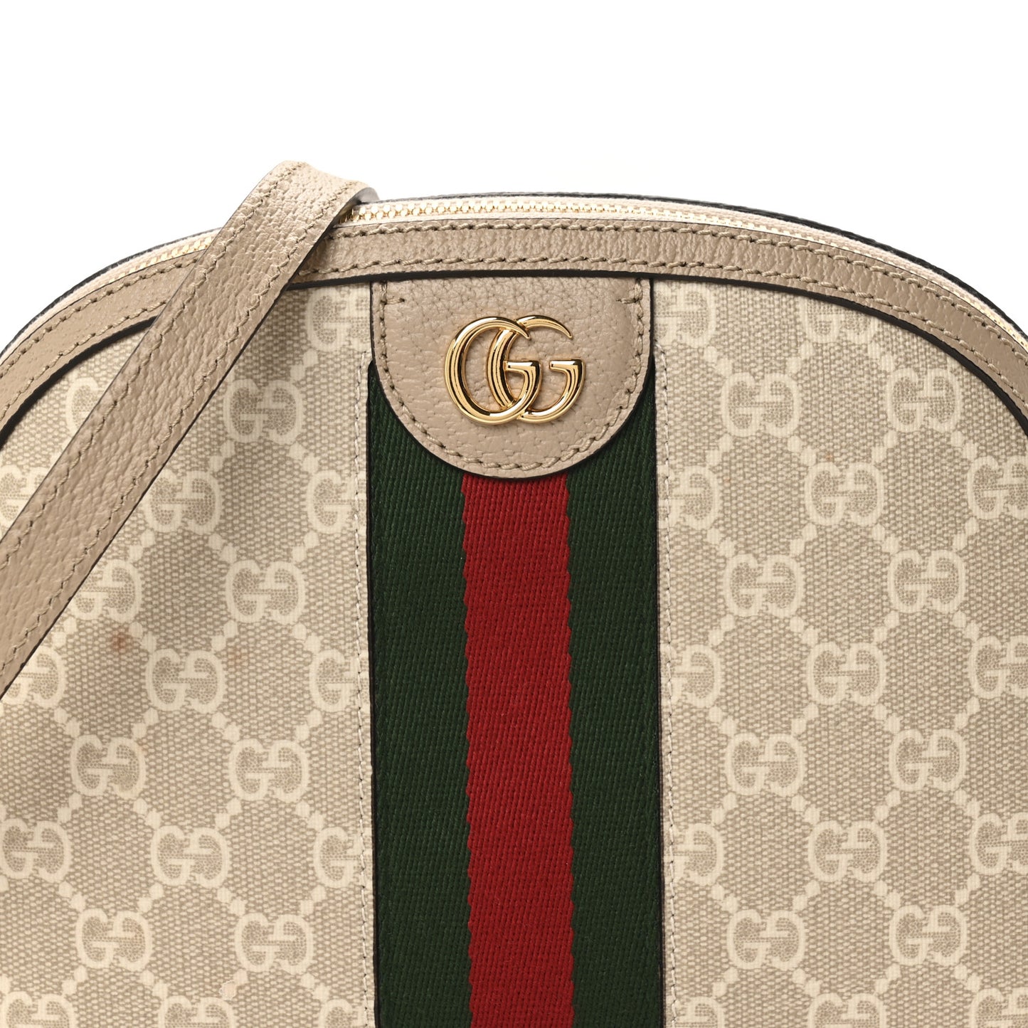 GG Supreme Monogram Textured Dollar Calfskin Web Small Ophidia Dome Shoulder Beige Mystic White Oatmeal