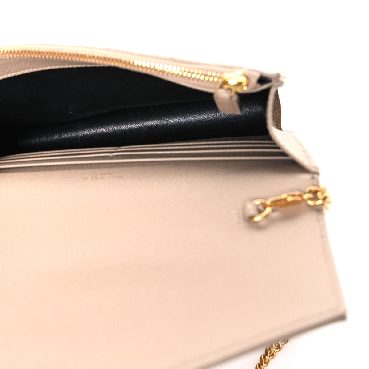 Grain De Poudre Matelasse Chevron Monogram Envelope Chain Wallet Dark Beige