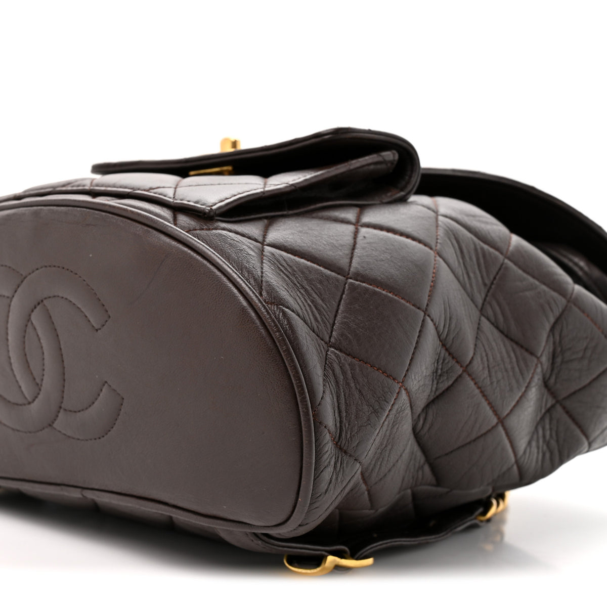 Lambskin Quilted Drawstring Backpack Brown