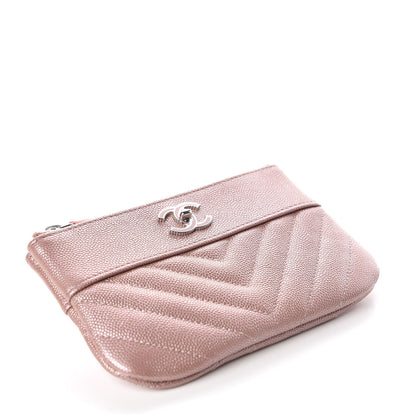 Chanel Metallic Caviar Chevron Quilted Small Vintage Mademoiselle Cosmetic Case Pink 4 of 10