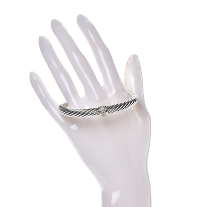 David Yurman Sterling Silver 18K Yellow Gold Diamond 7mm Cable Classics Station Bracelet 2 of 6