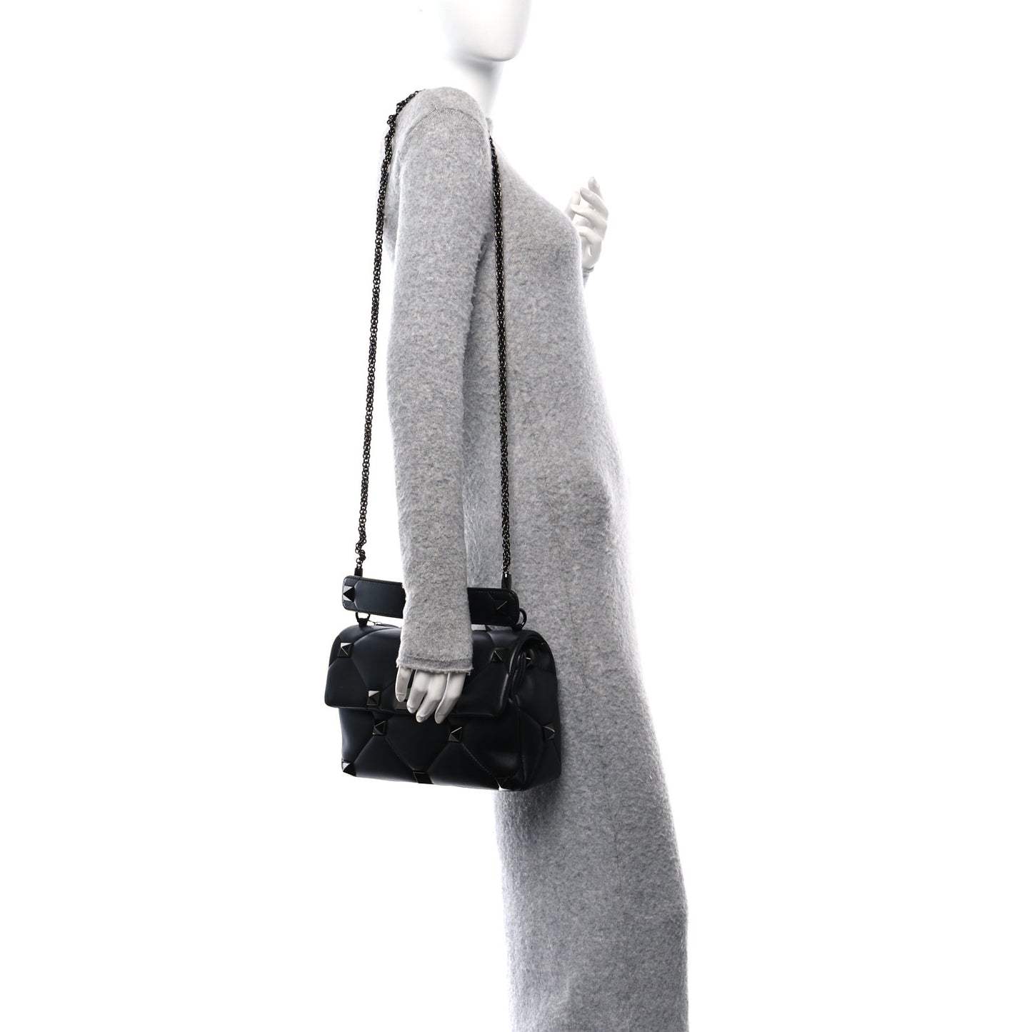 Nappa Monochrome Large Roman Stud Shoulder Bag Black